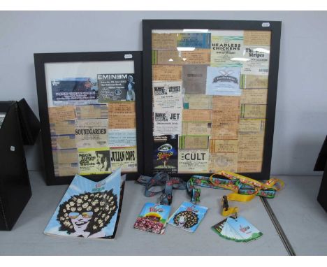 Ticket Collection, two framed ticket montages, featuring tickets for Velvet Underground (1993), White Stripes, Cramps, Foo Fi