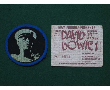 David Bowie Concert Ticket and Patch, 24.06.78 Bingley Hall, Stafford.