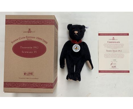 Steiff: A boxed Steiff Club 1999/2000 Bear, 1912 Replica, black, 35cm, Limited No. 9256.