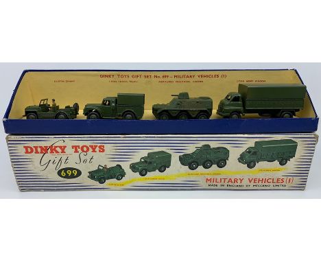 Dinky: A boxed Dinky Toys Gift Set, No. 699, military vehicles, comprising: Austin Champ; 1-Ton Cargo Truck; Armoured Personn