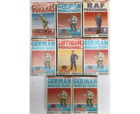 Airfix: A collection of assorted Airfix OO/ho 1:72 scale figures, rare 1980’s tall boxes. Two of eight still sealed.&nbsp;