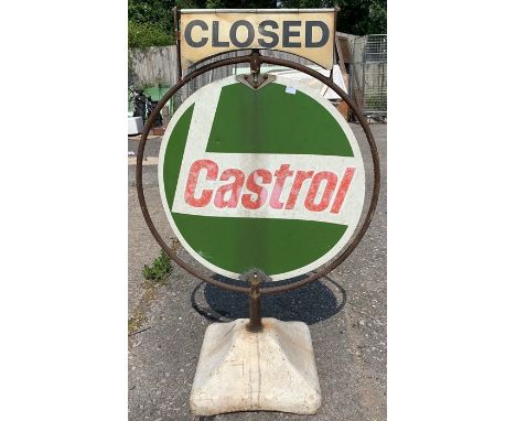 Castrol Oil, A mid-20th century vintage Castrol Oil petrol station/forecourt spinning enamel sign, the frame having a metal c