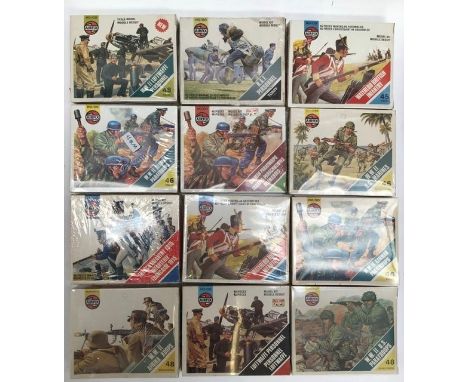 Airfix: A collection of assorted Airfix OO/ho scale vintage soldiers, twelve boxes unused and sealed.