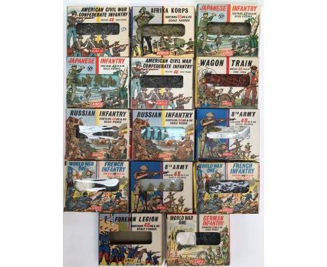 Airfix: A collection of assorted Airfix OO/ho scale vintage soldiers, thirteen sets plus one empty box for Foreign Legion. So