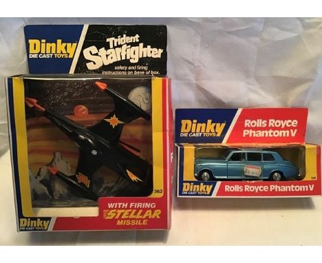 Dinky: A boxed Dinky Toys Trident Starfighter with firing Stellar Missile, No. 362; together with a boxed Dinky Toys, Rolls R