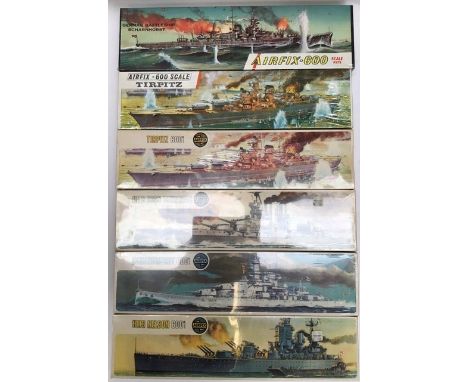 Airfix: A collection of assorted vintage Airfix model kits, 1:600 scale battleships. Unused still sealed.