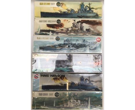 Airfix: A collection of assorted vintage Airfix model kits, six kits unused and still sealed, 1:600 scale.&nbsp;