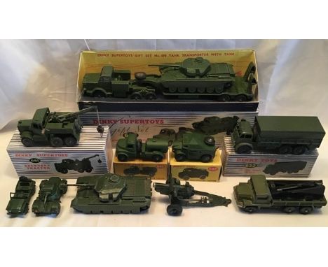 Dinky: A collection of assorted boxed and unboxed Dinky military vehicles to include: Tank Transporter with Tank, no.698, Rec