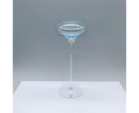 Elegant clear and blue colored crystal candle holder. Orrefors etched backstamp. Includes certificate and the original box, d