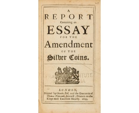 [Lowndes (William)] A Report Containing an Essay for the Amendment of the Silver Coins, only edition, ex-library copy with pu