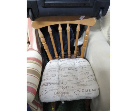 PAIR OF LIGHT WOOD KITCHEN CHAIRS WITH CUSHIONS.