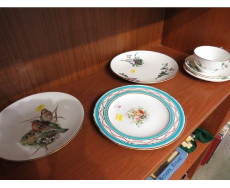 MINTON PLATE PAINTED WITH BIRDS AND NEST SIGNED G H EVANS, MINTON CHINA CUP AND SAUCER, MATCHING SIDE PLATE AND DISH, AND ONE