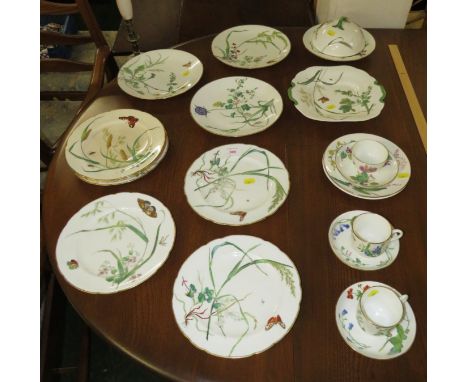 SELECTION OF MINTON CHINA PLATES, CUPS, SAUCERS AND DISHES DECORATED WITH PLANTS AND BUTTERFLIES