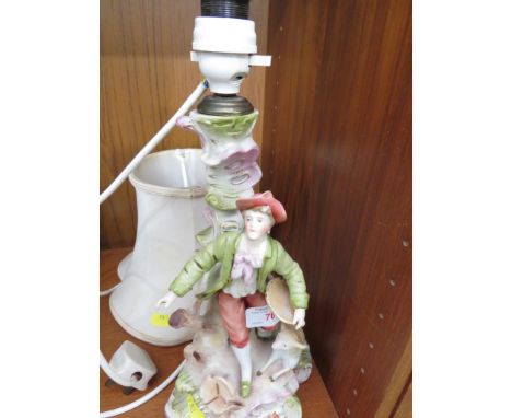 BERLIN STYLE CONTINENTAL PORCELAIN FIGURAL TABLE LAMP BASE WITH FABRIC SHADE (NEEDS REWIRING)