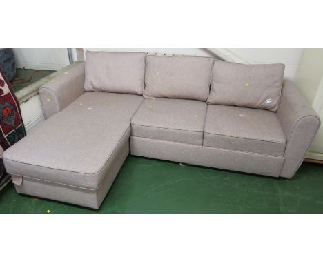 BEIGE UPHOLSTERED CORNER SOFA BED .