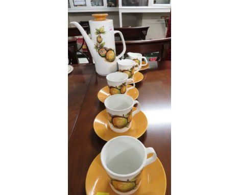 J AND G MEAKIN STUDIO POTTERY PART COFFEE SET DECORATED WITH APPLES.