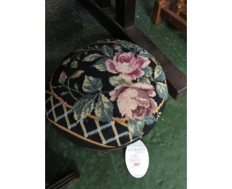 LOW MAHOGANY FOOT STOOL WITH TAPESTRY TOP
