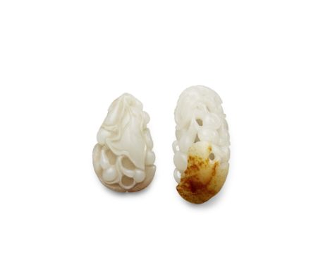 Two white jade double-gourd togglesQing dynastyThe larger of irregular bulbous shape, deeply undercut and hollowed as two bat