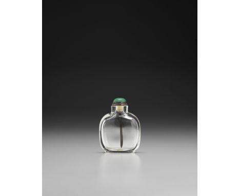 A rock crystal snuff bottle18th/19th centuryVery well-hollowed, the rounded square bottle rising to a cylindrical neck,  with