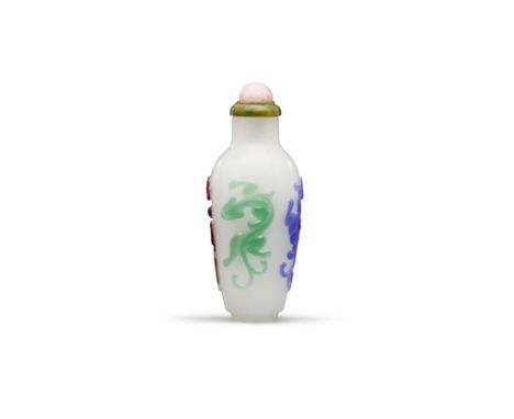 A Four-color overlay opalescent glass 'chilong' snuff bottlePossibly 18th century, attributed to the Imperial Palace Workshop