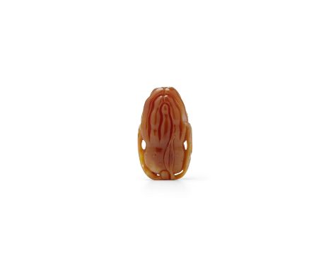 TWO CARNELIAN SNUFF BOTTLES19th/20th centuryThe alternating red and white bands of the first carved to portray overlapping bu