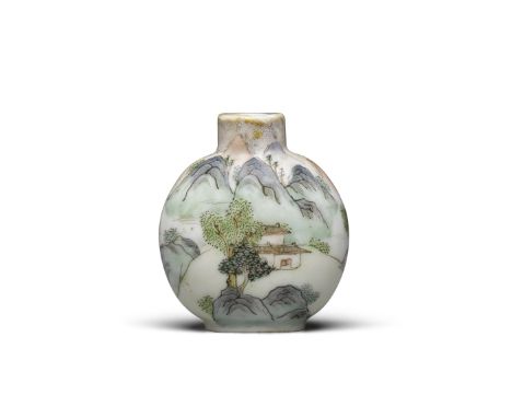 An enameled porcelain snuff bottleDaoguang four-character mark and of the period, 1821-1850The compressed globular bottle ris