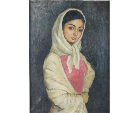LOLA SANCHEZ-SEV*** (20TH CENTURY)Portrait of a lady wearing a headscarf
indistinctly signed 'LOLO SANCHEZ-SEV***' (upper lef