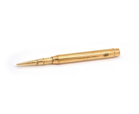 AN 18CT GOLD CASED DROP ACTION PENCILInitial engraved S.H, maker S M &amp; Co, London 1935, length closed 8.2cm, gross weight