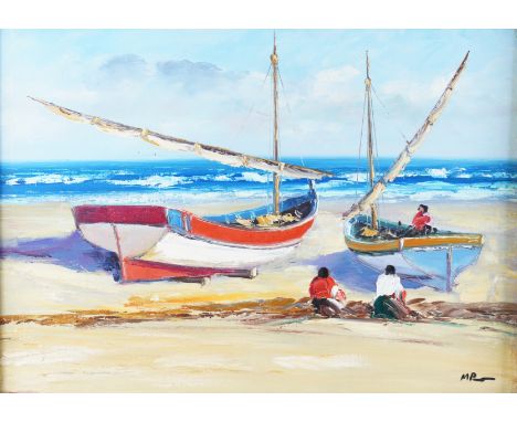 M*** R*** (20TH CENTURY)Boats and figures on the beach
signed with initials 'M R' (lower right)
oil on canvas
50 x 70cm