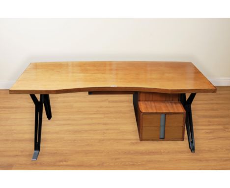 ICO PARISI FOR MOBILI ITALIANI MODERNI; A 20TH CENTURY MAHOGANY AND ALUMINIUM TERNI DESKWith rosewood and aluminium floating 