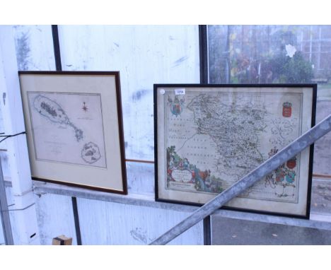 A VINTAGE FRAMED MAP OF THE WEST INDIES, AND A VINTAGE MAP OF PART OF CHESHIRE