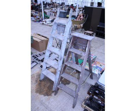 TWO VINTAGE FOUR RUNG WOODEN STEP LADDERS