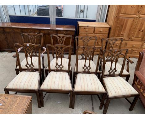 A SET OF EIGHT RACKSTRAW CHIPPENDALE STYLE DINING CHAIRS TWO BEING CARVERS