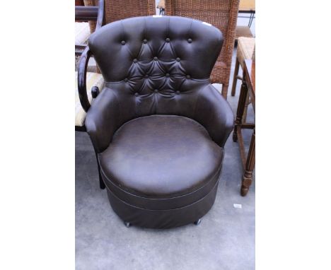 A MISS MUFFET LEATHER EFFECT BUTTON BACK BEDROOM CHAIR