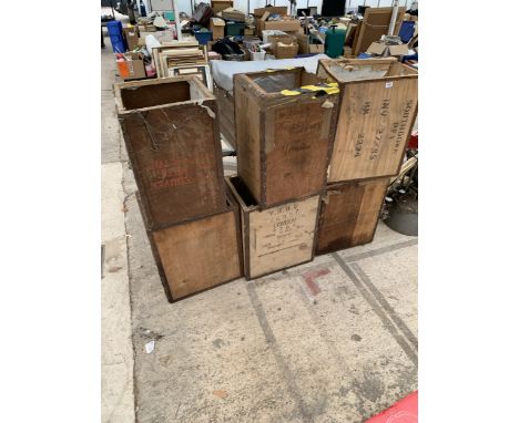 SIX VINTAGE WOODEN TEA CHESTS
