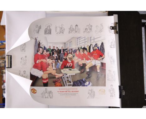 A LIMITED EDITION PENCIL SIGNED MANCHESTER UNITED  LITHOGRAPH 'FIFTY YEARS MUNICH' PUBLISHED TO COMMEMORATE THE 50TH ANNIVERS