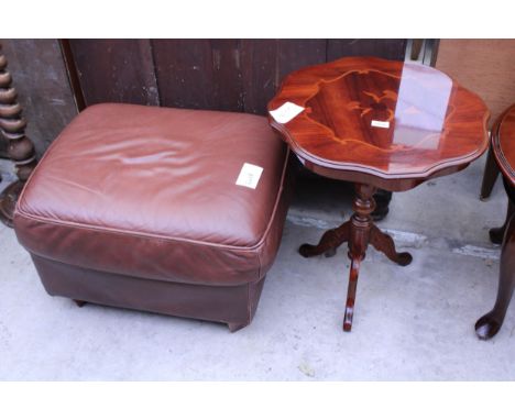 AN ITALIAN STYLE INLAID WINE TABLE AND LEATHER POUFFE