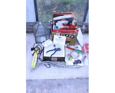A GLASTAR GLASS GRINDER, AN ASSORTMENT OF GLASS, LEAD AND A TERRARIUM ETC
