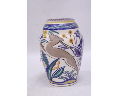 A POOLE POTTERY 'LEAPING DEER' VASE, HEIGHT 20CM