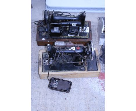 TWO VINTAGE ELECTRIC SINGER SEWING MACHINES