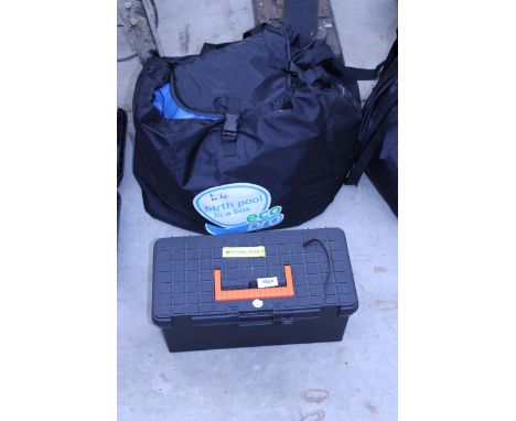 AN ECO PRO BIRTH POOL IN A BOX AND A TOOL BOX CONTAINING A PUMP AND ATTATCHMENTS ETC