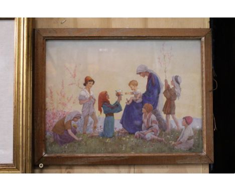 A MARGARET W TARRANT SIGNED PRINT OF A RELIGIOUS SCENE, 35CM X 27CM