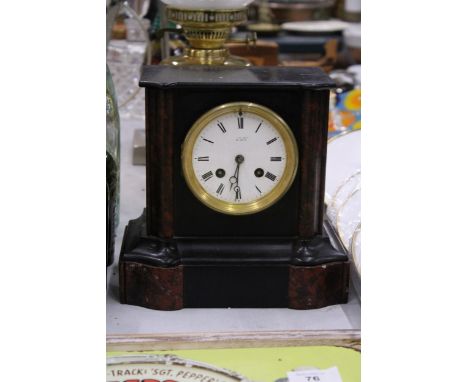 A VINTAGE ENGLISH SLATE MANTLE CLOCK