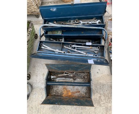 TWO METAL TOOL BOXES WITH AN ASSORTMENT OF SPANNERS