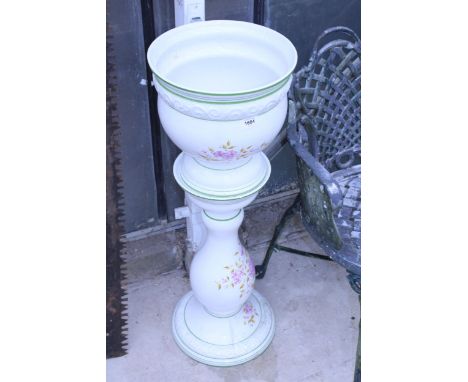 A LARGE CERAMIC JARDINAIRE STAND AND JARDINAIRE