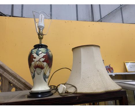 A MOORCROFT POTTERY ANNA LILY LAMP BASE WITH SHADE