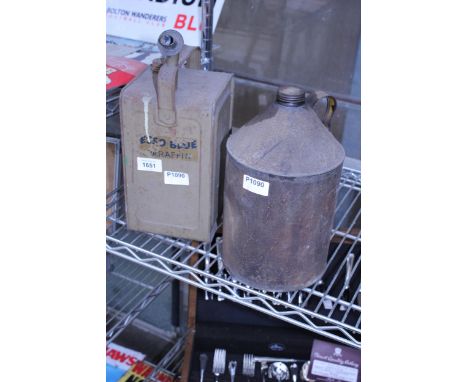 A VINTAGE ESSO BLUE PARAFIN CAN AND A FURTHER OIL CAN