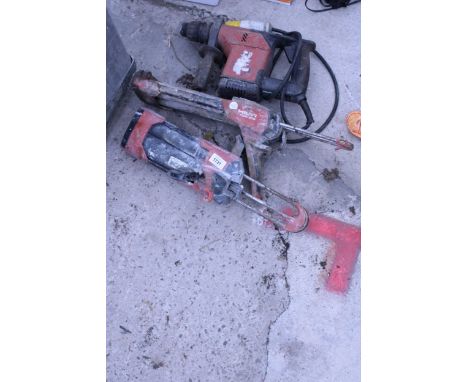 THREE HILTI TOOLS TO INCLUDE TWO SEALANT GUNS AND A 110V SDS DRILL