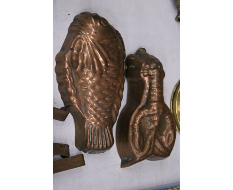 TWO VINTAGE COPPER JELLY/PATE MOULDS - A FISH AND LOBSTER