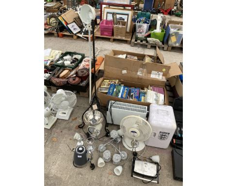 AN ASSORTMENT OF ITEMS TO INCLUDE A FAN, A SMALL CAN FRIDGE AND A LAMP ETC